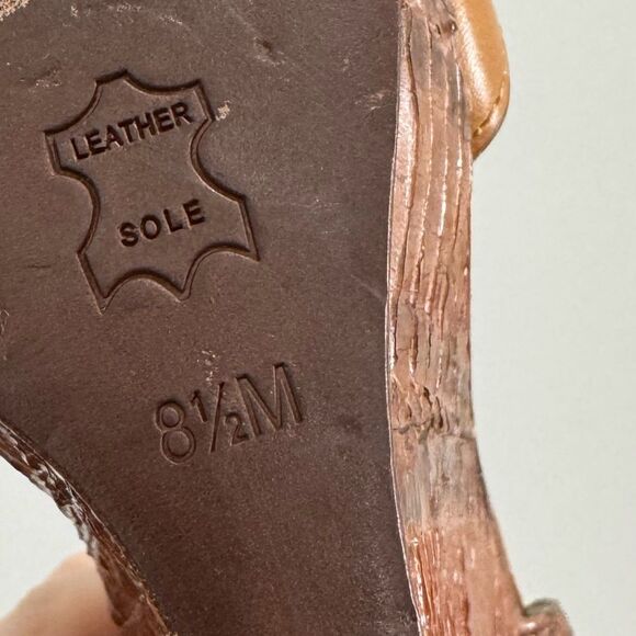 TORY BURCH Brown Leather and Python Platform Wedge Ankle Strap Sandals - Picture 8 of 11